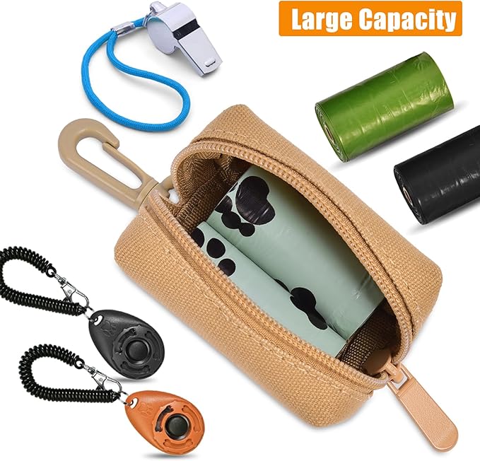 Dog Waste Bag Dispenser Pet Poop Bag Dispenser for Leash Accessory dog Poop Bag Holders Fits Dog Leash Include Hand Free Holder, Khaki, No-KaqiXB-PawvioPets