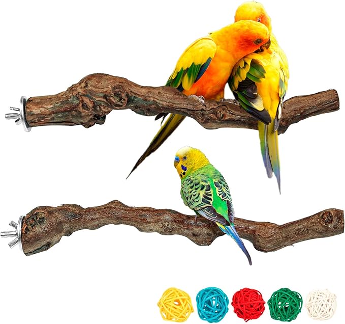 2 Packs Parrot Perch Stand,Natural Grapevine Wood Perch Parrots Cage Perch Toys Suitable for Small or Medium Parrots Parakeets Cockatiels Conures Lovebirds in Cage Accessories Supplies (Style-1)-PawvioPets