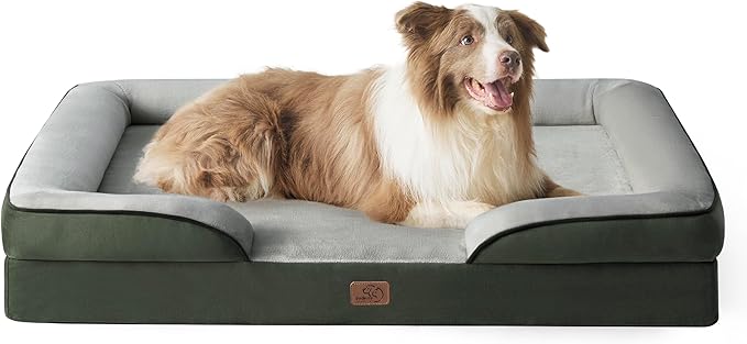 Bedsure L Plus Orthopedic Dog Bed for Large Dogs - Waterproof Dog Cat Bed, L Plus Big Comfort Dogs Couch Sofa with Washable Removable Cover, Pet Bed with Nonskid Bottom, Boreal Canopy Green, 38"-PawvioPets