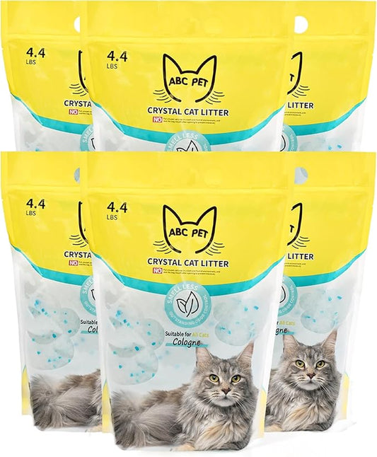 Cat Litter Crystals No Clumping Odor Control Kitty Litter Non-Clumping No scooping Low Dust, Low Tracking, Dehydrates Waste Cologne - 25.8 lbs (6 x 4.3 lb Packs)-PawvioPets