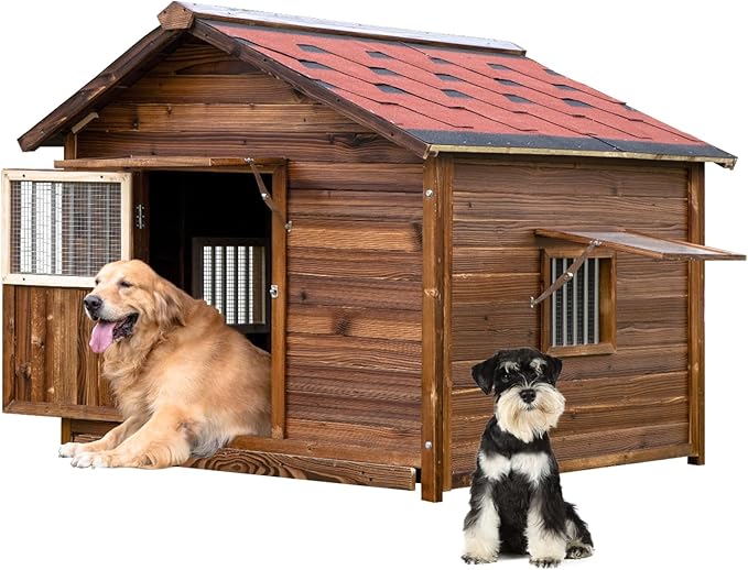 Dog House for Large Dogs Outside with Door and Adjustable Window, Big Dog House Outdoor Weatherproof with Removable Floor, Extra Large Pet House, 7XL-PawvioPets