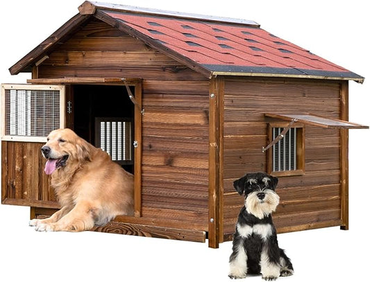 Dog House for Large Dogs Outside with Door and Adjustable Window, Big Dog House Outdoor Weatherproof with Removable Floor, Extra Large Pet House, 7XL-PawvioPets