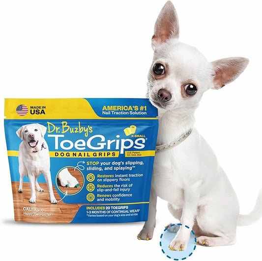 Dr Buzby's XSmall ToeGrips for Dogs - Instant Traction on Wood/Hardwood Floors - Anti Slip Relief - Grippers for Senior Dogs - Stop Sliding Instantly - Rubber Nails for Paws - 1 Pack (20 Grips)-PawvioPets