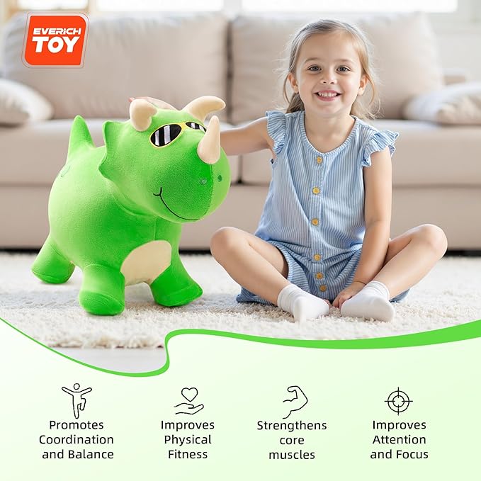 EVERICH TOY Bouncy Horse Dinosaur Toys, Inflatable Bouncing Animal Hopping Toys, Outdoor Indoor Ride on Bouncer, Boys Girls Birthday Gift for 18 Month 2 3 4 5 6 Year Old Kid- Plush Dinosaur Toy-PawvioPets