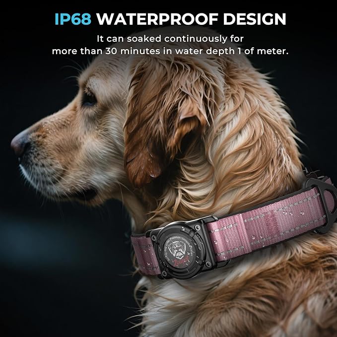 2025 Upgrade Airtag Dog Collar, Reflective Dog Collar with Airtag Holder, IP68 Waterproof| Metal Buckle| Ultra-Durable| Comfortable Padded, GPS Dog Collars for Medium Large Dogs (Pink,L)-PawvioPets