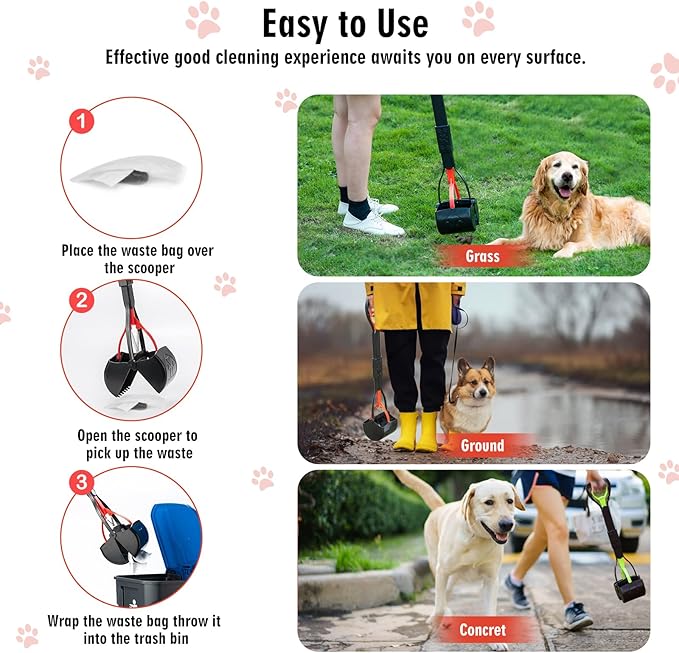 33" Pooper Scooper 2 Pack, XL Tall Handle No Touch Dog Pooper Scooper for Large Small Dogs, Durable Spring & Lightweight, Large Pooper Scooper for Dogs Heavy Duty, Foldable Dog Poop Pick Up Tool-PawvioPets