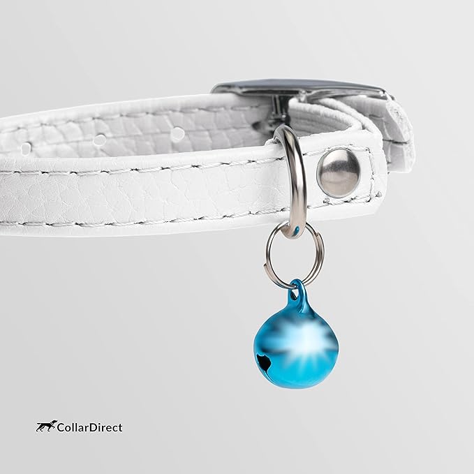 CollarDirect Leather Cat Collar, Kitten Collar with Removable Bell Black Blue Red Orange Lime Green (6-7 Inch, White)-PawvioPets