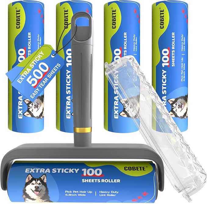 COBETE Large Surface Lint Rollers for Pet Hair Extra Sticky, 500 Sheets Mega Value Set, Dog and Cat Lint Remover for Clothes, Couch, Furniture-PawvioPets
