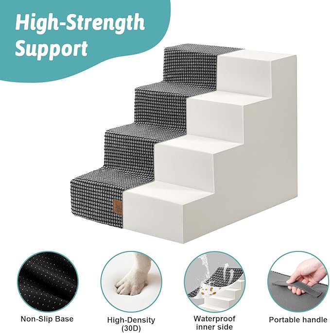 Dog Stairs for Small Dogs, 4 Tier Wider Pet Stairs for Couch and Beds, 17.7" H Non-Slip Dog Steps for Old Cats, Puppy, Small Medium Dogs, 17.7x23.6x17.7 inch, Dark Grey-PawvioPets