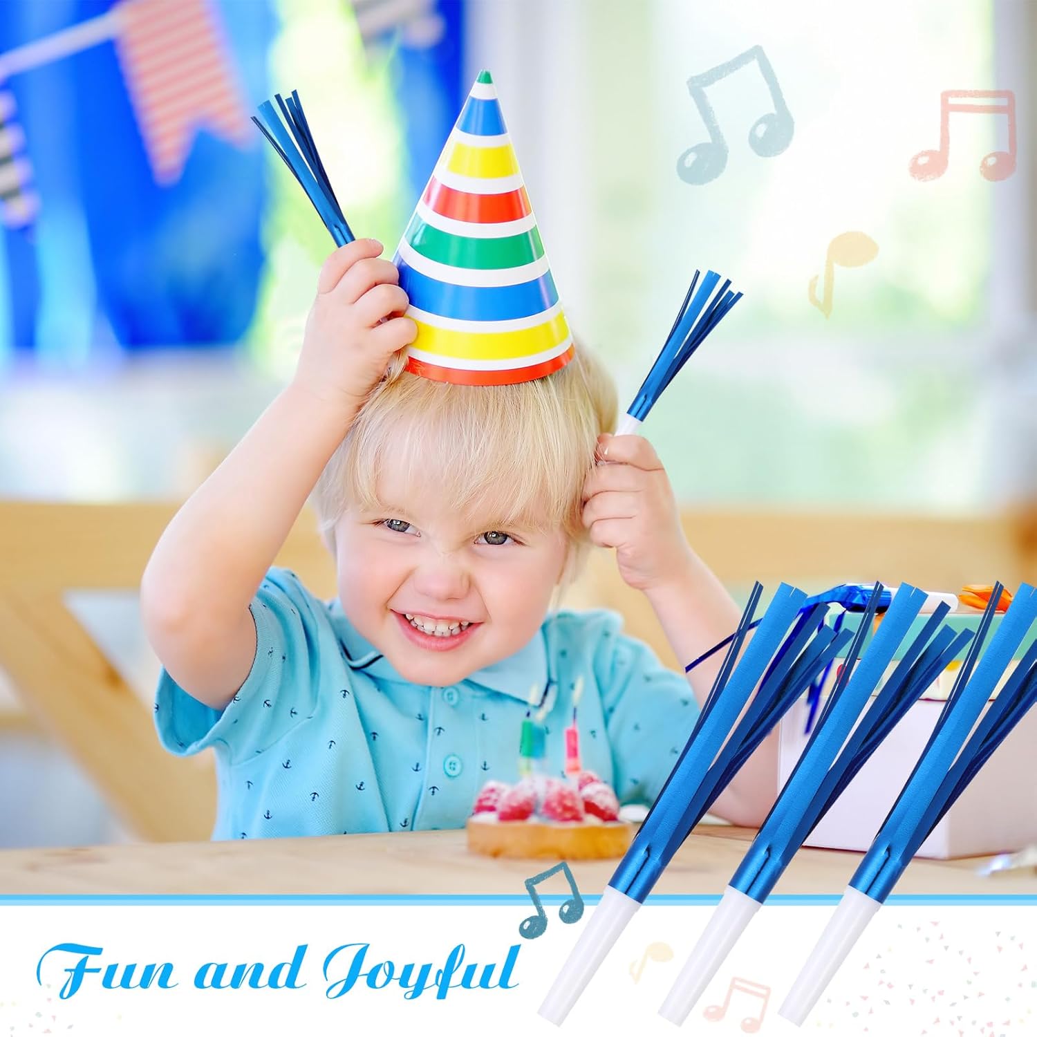 Metallic Fringed Noise Makers, for Noise Makers Party Favors, New Year Party, Baby Shower, Kids Birthday, 24 Pcs, Blue