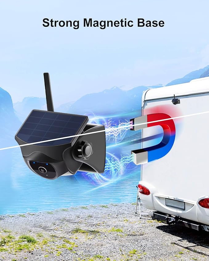 1080P Solar Wireless Backup Camera - Magnetic Hitch Rear Front Camera with Night Vision, 365-Day Standby, Waterproof, Rechargeable Battery for Horse Trailer RV Truck Car for Phone Pad Android-PawvioPets