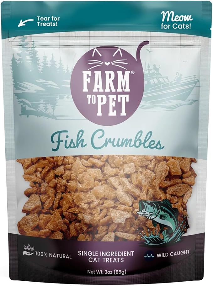Farm To Pet - Cat Treat Crumbles - 3 oz Single Ingredient Fish Treat and Snacks - Healthy for Indoor Cats and Kitten - Essential Products (Mix with Wet/Dry Food)-PawvioPets