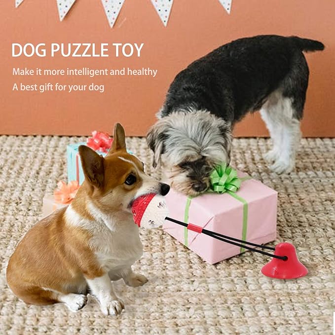 Dog Toys, Dog Chew Toys for Aggressive chewers,Rope with Suction Cup for Puppy Training Treats Teething for Boredom, Small Dog Puzzle Toy Treat Food Dispensing Ball (red)-PawvioPets