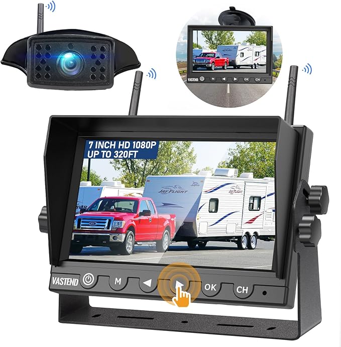 7 Inch RV Backup Camera Wireless, HD 1080P DVR Backup Camera High-Speed Rear View Observation System Stable Signals for RVs, Trucks, Trailers, IP69 Waterproof IR Night Vision-PawvioPets