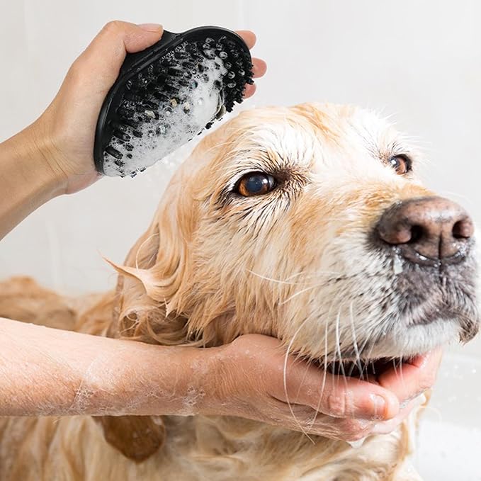 Dog Brush Kit for Grooming Short & Long Haired Dogs & Cats, 4-in-1 Pet Grooming Set with Self-Cleaning Slicker Brush, Deshedding Tool, Shampoo Bath Comb, Massge Comb (Pink Black)-PawvioPets