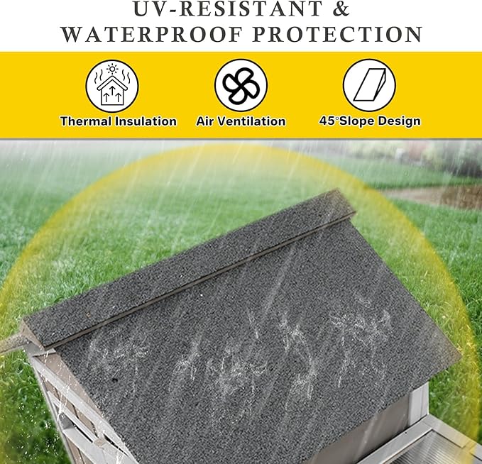 47''L Rabbit Hutch Outdoor Chicken Coop with Run, Wooden Indoor 2 Story Bunny House with Waterproof Roof, Pull Out Tray, Guinea Pig Rabbit Duck Cage for Small to Medium Animals and Pet Lover, Gray-PawvioPets