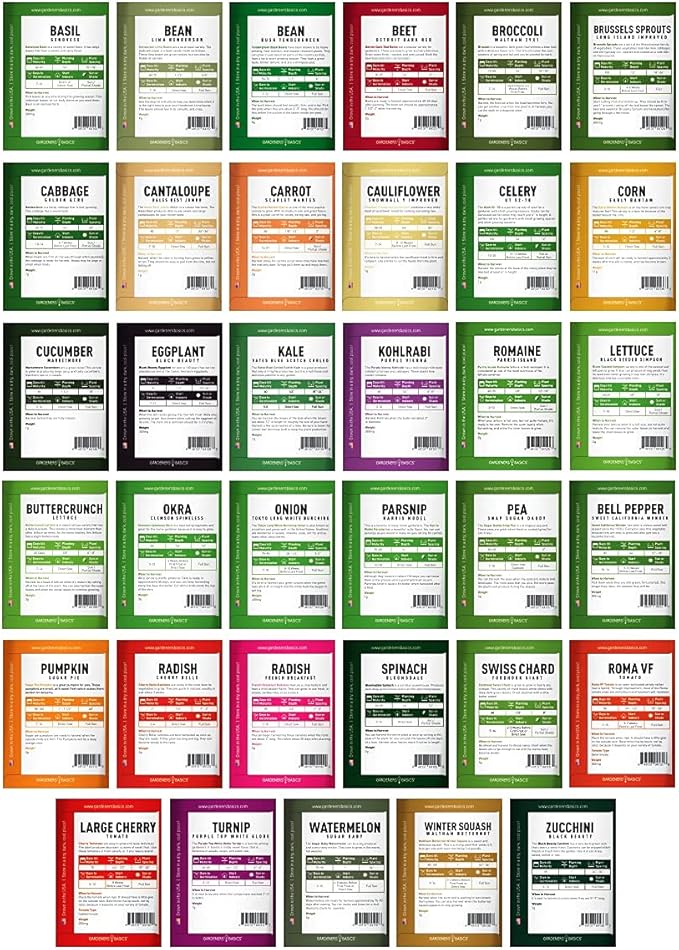 Gardeners Basics Survival Vegetable Seeds Garden Kit Over 16,000 Seeds Non-GMO and Heirloom, Great for Emergency Bugout Survival Gear 35 Varieties Seeds for Planting Vegetables 35 Free Plant Markers-PawvioPets