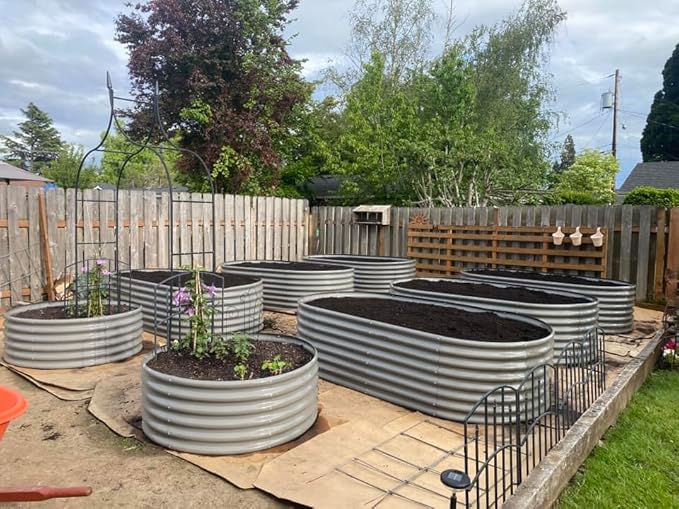 A ANLEOLIFE 8x4x2ft Galvanized Raised Garden Bed Kit, Oval Metal Deep Root Planters for Outdoor Plants Vegetables Flowers Herb, Large Bottomless, 478 Gallon Capacity- Quartz Grey-PawvioPets