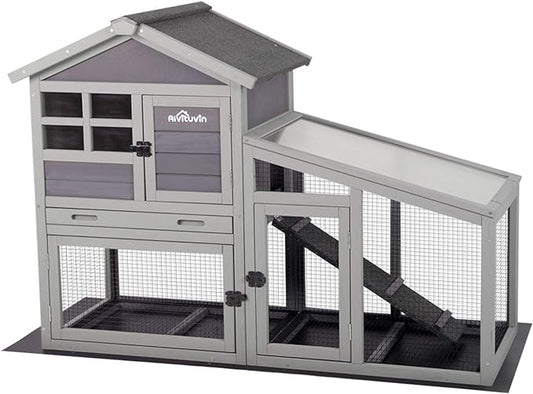 Aivituvin Rabbit Hutch Outdoor Chickecn Coop Indoor Bunny Cage with Pull Out Tray,Upgrade Version,Removable Bottom Wire Mesh 53.4" L x 23.6" W x 38.1" H-PawvioPets
