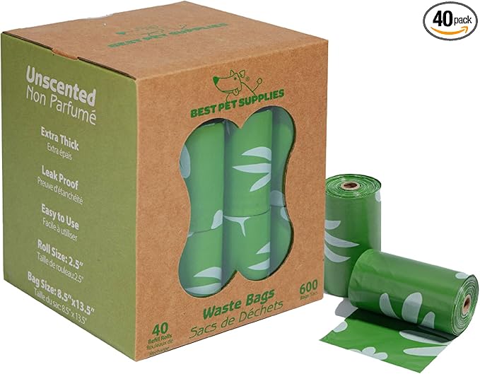 Best Pet Supplies Poop Bags for Dogs, 50% Post-Consumer Recycled Content dog waste bags on rolls, fits all poop bag holders for leashes - 600 Count, Green, Unscented-PawvioPets