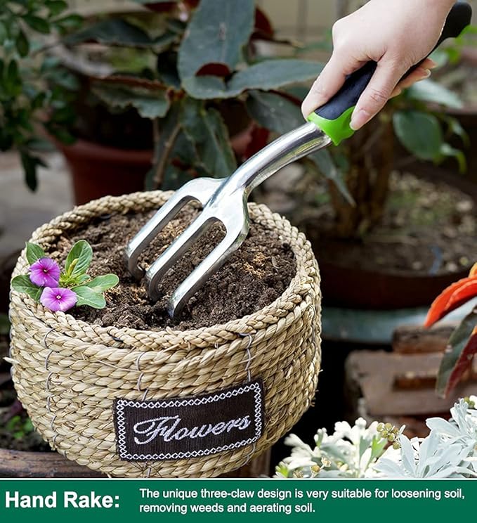 ESOW Garden Tool Set, 3 Piece Cast-Aluminum Heavy Duty Gardening Kit Includes Hand Trowel, Transplant Trowel and Cultivator Hand Rake with Soft Rubberized Non-Slip Ergonomic Handle, Garden Gifts-PawvioPets