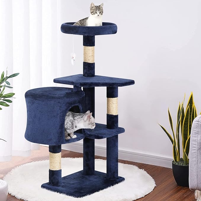 BestPet Cat Tree 36 inch Tall Scratching Toy Activity Centre Cat Tower Cat Condo Multi-Level Furniture Scratching Posts for Indoor Cats,Navy Blue-PawvioPets