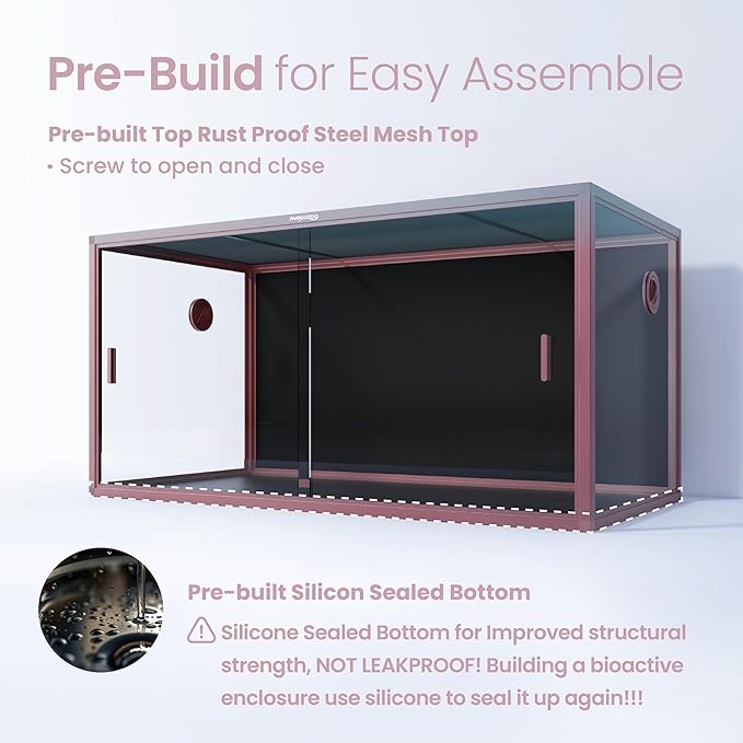 120 Gallon Reptile Terrarium, 48" x 24" x 24" Reptile Enclosure with Sliding Door Top Screen Ventilation,Blue Tongue Skink Tank for Easy Maintenance-PawvioPets