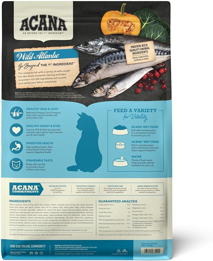 ACANA Grain-free Dry Cat Food Wild Atlantic Saltwater Fish with Freeze-Dried Liver 4lb Bag-PawvioPets