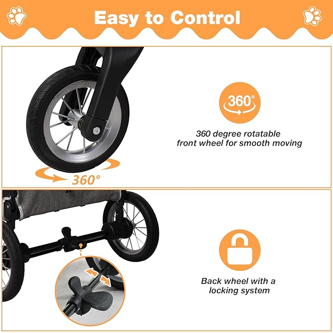 4 Wheel Pet Stroller with Storage Basket - Foldable & Breathable with Mesh Skylight, Large Dog Stroller with Adjustable Handle - Ideal for Travel and Walking with Medium to Large Dogs, Up to 120 lbs-PawvioPets