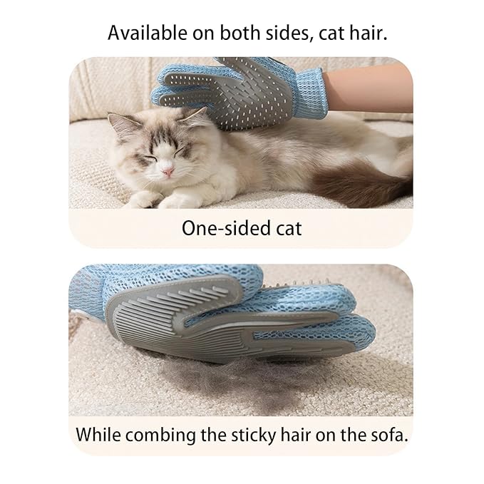 2 Pcs [2-in-1] Pet Hair Removal Gloves - Five Finger Massage Design Pet Beauty Gloves, Suitable for pet dogs and cats to prevent hair tanglings (Blue)-PawvioPets