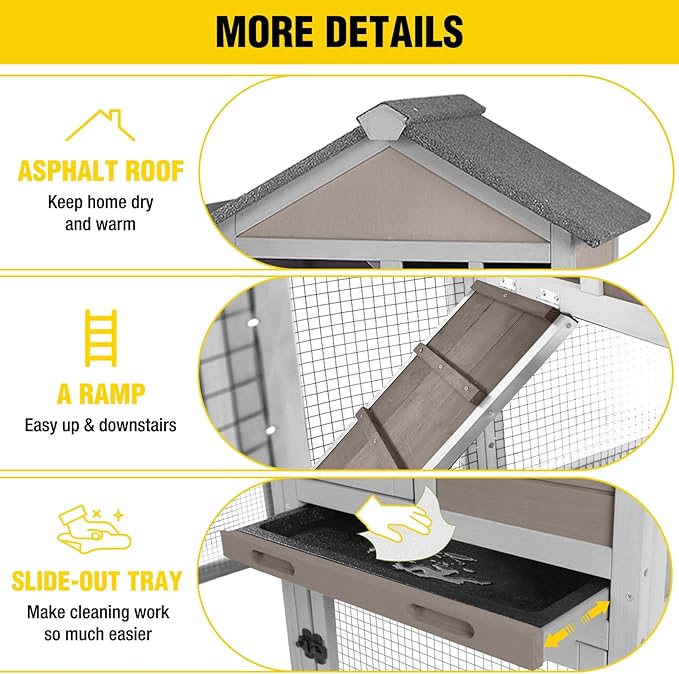 Aivituvin Large Rabbit Hutch Indoor Bunny Cage Outdoor with Run Chicken Coop Guinea Pig House with Waterproof Asphalt Roof,No Leakage Pull Out Tray (103.2" L x 25.2" W x 36.2" H,Brown-2 Sets)-PawvioPets