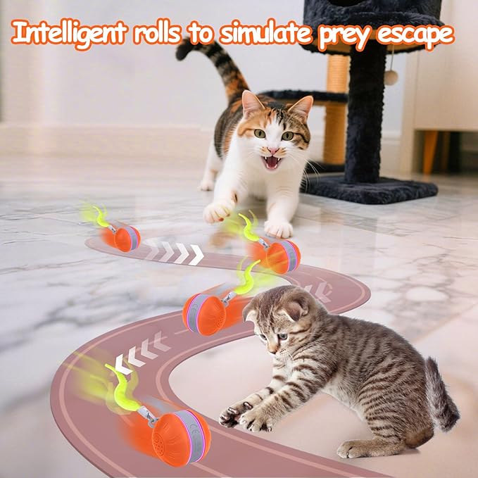 AIERSA Interactive Cat Toys for Indoor Adult Cats, Automatic Self-Play Cat Ball Toy for Kitten to Keep Them Busy, Electric Moving Chase Toy (Orange)-PawvioPets
