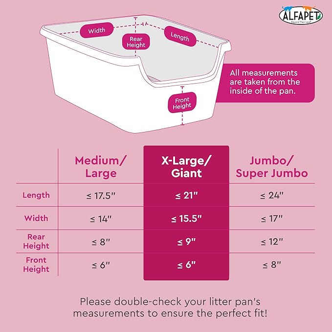 Cat Litter Box Liners Alfapet heavy duty Extra Giant 60 Count - Tear-Resistant Cat Litter Bags - Waterproof Litter Liners - Fits Litter box Pan Sizes XL, Giant, X-Giant, 37" x 18", 20 lb Capacity-PawvioPets