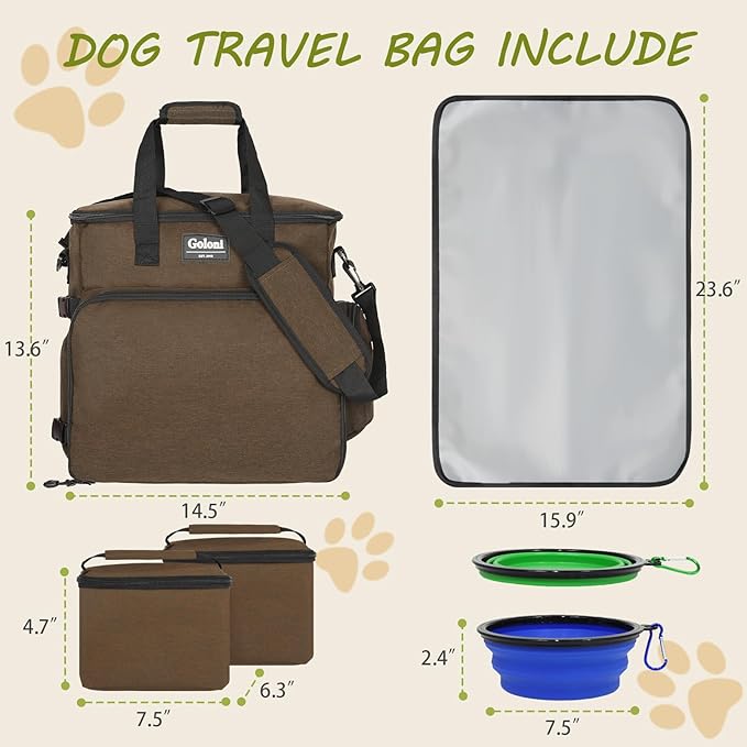 Dog Travel Bag Airline Approved–Pet Travel Tote with Collapsible Bowls,Food Containers & Feeding Mat–Multi-Pocket Organizer for Dogs & Cats, Durable & Water-Resistant for Hiking,Trips,Outdoors-PawvioPets