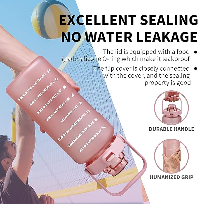 64oz,100oz,128oz Large Motivational Water Bottle with Time Marker, Leakproof & BPA Free Half Gallon Big Water Bottle with Straw Handle Tritan Frosted Water Jug for Gym,Fitness,Outdoor Sports-PawvioPets