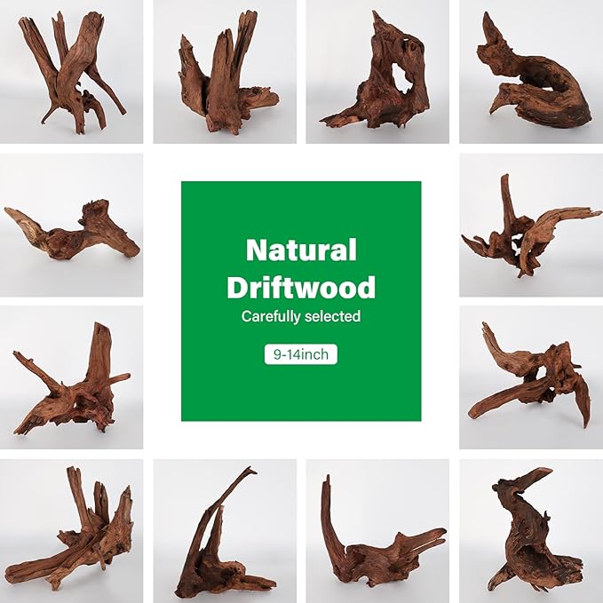 Driftwood for Aquarium Natural Aquarium Wood for Aquascaping Fish Tank Decorations Reptile Tank Decor (Natural Driftwood 9-14" (Pack of 2))-PawvioPets