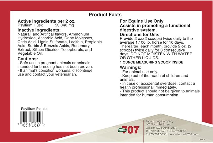 Formula 707 Psyllium Pellets Equine Supplement (12lb Bucket - 48 Day Supply)-PawvioPets