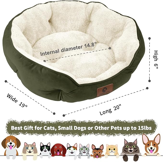 Asvin Small Dog Bed for Small Dogs, Cat Beds for Indoor Cats, Pet Bed for Puppy and Kitty, Extra Soft & Machine Washable with Anti-Slip & Water-Resistant Oxford Bottom, Green, 20 inches-PawvioPets
