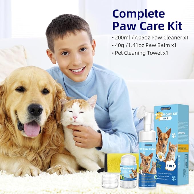 Dog Paw Care Kit,No-Rinse Paw Cleaner for Dogs & Cats,Dog Paw Balm for Heals -Repairs Dry Cracked Paws & Nose with 1 Pet Cleaning Towels,Natural Dog Paw Protector for Pet Foot Washer Care-PawvioPets