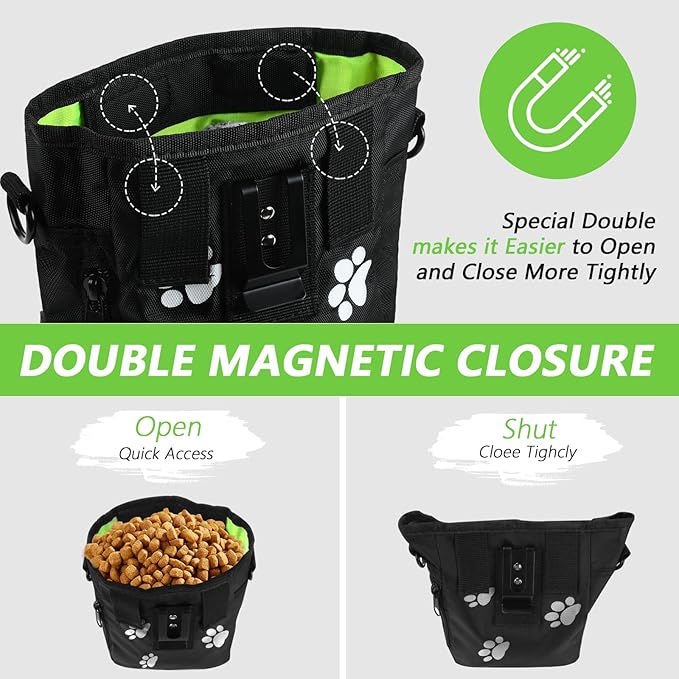 Dog Treat Pouches for Pet Training, Treat Pouches for Pet Training,Large Dog Treat Training Pouch and Dog Clicker,Dog Training Treat Pouch Built-in Poop Bag Dispenser-Black Pattern.-PawvioPets