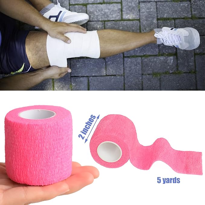 9 Pack 2" x 5 Yards Self Adhesive Bandage Wrap Self Stick Wrap for Ankle, Wrist, Finger, Sports, Breathable Cohesive Vet Tape for Pets (Pink)-PawvioPets