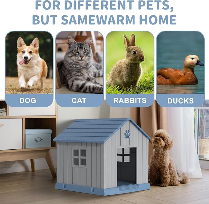 DRATO Dog House Indoor Outdoor for Small to Large Sized Dogs Indoor Outdoor Doghouse Puppy Shelter with Elevated Floor, Easy to Assemble (Blue, 38Inch(37.8 * 40.87 * 38.82))-PawvioPets