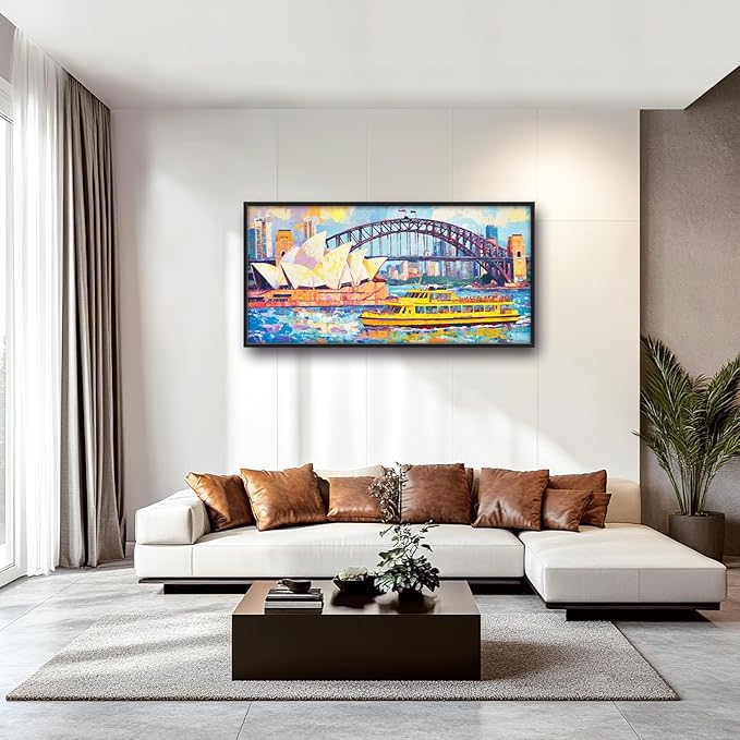 Extra Large Sydney Opera House Framed Wall Art for Living Room,Oversized Abstract Harbour Bridge Cityscape Pictures Wall Decor,Canvas Print Painting Modern Artwork Bedroom Office Bathroom 60L" x 30W"-PawvioPets