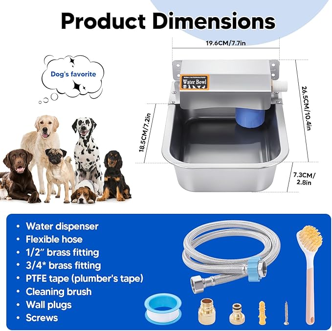 Automatic Water Dispenser for Dog, 3L Dog Water Bowl Dispenser, Stainless Steel Indoor/Outdoor Water Feeder Suitable for Dogs Livestock Chicken Horse, Easy to Clean-PawvioPets