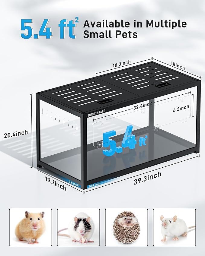 BUCATSTATE Hamster Cage 3.0: Large Metal Rat Cage Stackable with Top Access Easy Assemble 39.3L x 19.7W x 20.4H Inches Dwarf Syrian Hamster Tank for Gerbil Mouse (5.4 ft², Black)-PawvioPets