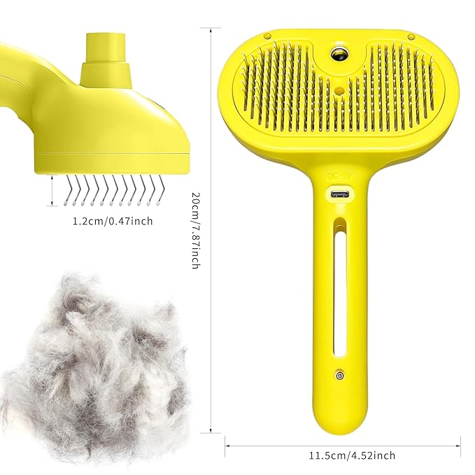 Cat Brush for Shedding - Pet Hair Removal Comb with Water Tank, Steam Brush, Cat Bath Brush, Dog Brush - Yellow-PawvioPets