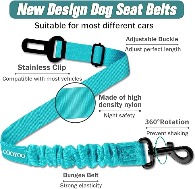 COOYOO Dog Seat Belt,3 Piece Set Retractable Dog Car Harness Adjustable for Vehicle Nylon Pet Safety Heavy Duty & Elastic-PawvioPets