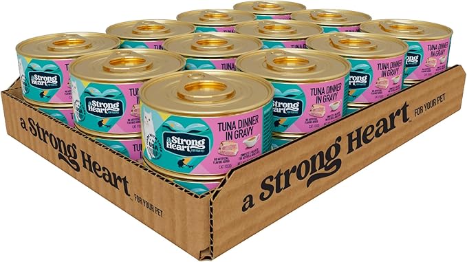 A Strong Heart Canned Wet Cat Food, Tuna Dinner in Gravy - 3 oz Cans (Pack of 24), Made in The USA with Real Tuna-PawvioPets