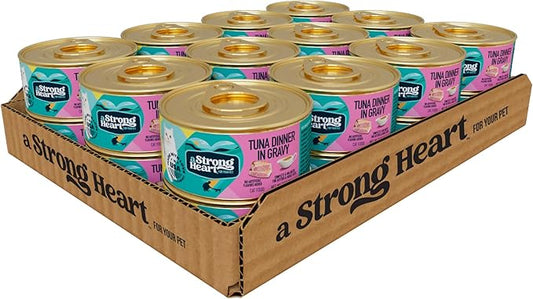A Strong Heart Canned Wet Cat Food, Tuna Dinner in Gravy - 3 oz Cans (Pack of 24), Made in The USA with Real Tuna-PawvioPets