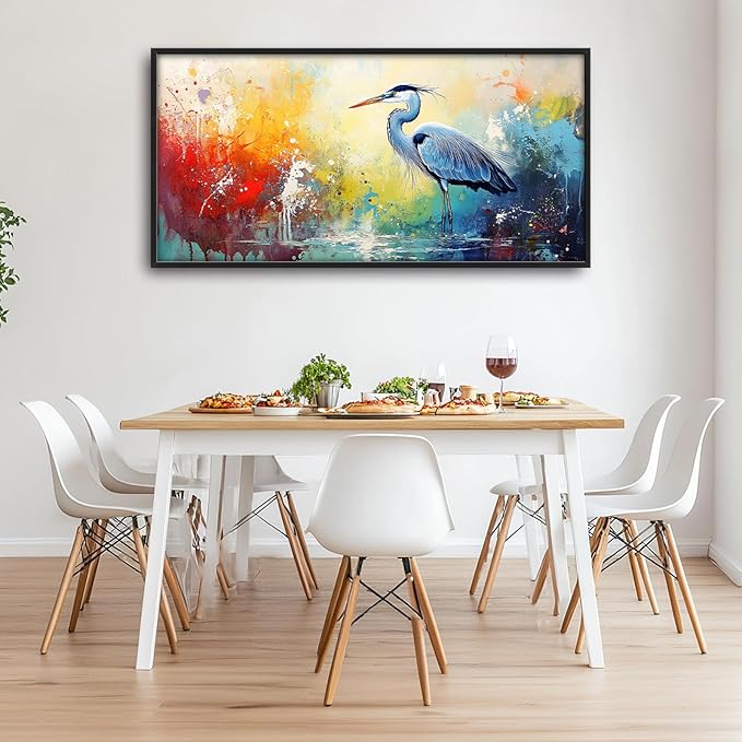 Extra Large Framed Abstract Heron Wall Art,Oversized Colorful Graffiti Heron Wall Decor Pictures for Living Room,Canvas Print Painting Modern Artwork Bedroom Office Bathroom Home Decor 60L x 30W-PawvioPets